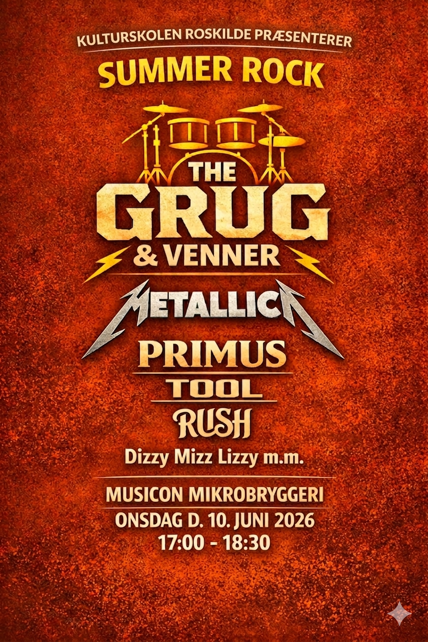 Plakat med The Grug & Venners koncert på Musicon Mikrobryggeri 10.6. 2026